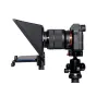 FEELWORLD TP2A 8‑inch foldable teleprompter with beamsplitter mounted on a DSLR lens, smartphone in magnetic clamp, on a tripod head