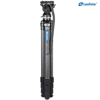 Leofoto LS-324CEX carbon fiber video tripod ar BV-10 fluid head, pilnigi sestāts, melni carbon fiber bāka, baltā laukā