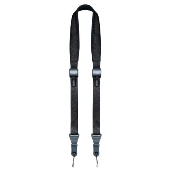 Leofoto L-CS-207 melna kameras slēks ar ātri pievienotajiem kulkstiem, 360° ķīmumu un Arca‑Swiss plakni, parādīts pilnāk ar divām zaļās buckles un galvenā līniju