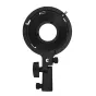 Sirui Bowens Adapter SR-BMA01, black metal ring with central opening and mounting bracket, front view, tool‑free quick‑release design for converting mini Bowens to standard Bowens on C150X