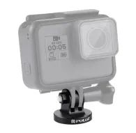 Black Puluz 1/4 inch CNC mounting adapter attached to a GoPro action camera in a protective case, showing the camera LCD with 4K 30W recording timer 00:05.Black Puluz 1/4 inch CNC mounting adapter attached to a GoPro action camera in a protective case, showing the camera LCD with 4K 30W recording timer 00:05.