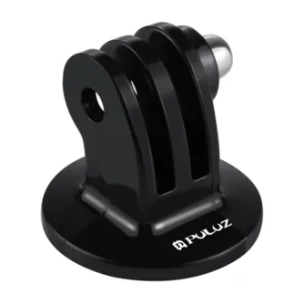 Melna Puluz Jaws Flex Clamp Montei zaudētā akcijas kamerām, ar kompaktu ģērboņu brīvu izšuvumu ar trīs šķidrumiem un sudraba kugļu ķeksu, parādīta uz melnu laukā.
