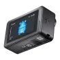Creality Pika portable 3D scanner with 3‑inch touchscreen showing a blue hamster model, 30 fps frame rate, 74 % battery, Wi‑Fi 6, black casing, side view with tripod mount and USB‑C port