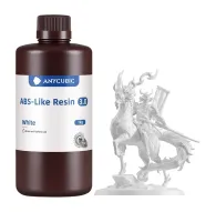 ANYCUBIC white ABS-Like Resin 3.0 1 kg bottle next to a detailed white 3D‑printed knight‑on‑horse figurine, showcasing high‑detail print quality for LCD/DLP printers.ANYCUBIC white ABS-Like Resin 3.0 1 kg bottle next to a detailed white 3D‑printed knight‑on‑horse figurine, showcasing high‑detail print quality for LCD/DLP printers.