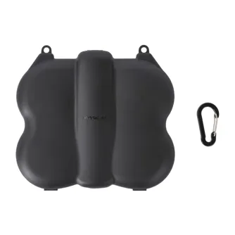 Black Sunnylife butterfly‑shaped protective case for DJI NEO 2 with dual lanyard loops and a matching black carabiner