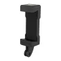 Sunnylife universal phone mount with clip, black plastic, side view, top and bottom 1/4‑inch threads, fits phones 63–102 mm, brand name embossed
