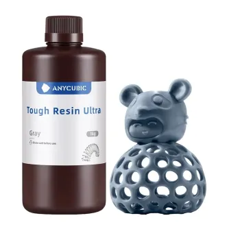 ANYCUBIC Tough Resin Ultra zils 1 kg bēzlīdz ar zilu 3D‑printētu medaļu ar medaļu ēksprezes, kas parādina elastisku un aiztūstamu fotopolimeru resinu LCD/DLP 3D printers.