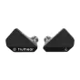 Black TRUTHEAR Hexa wired in‑ear earbuds shown side by side, one displaying the Truethear logo on the front and the other revealing the rear screw detail.