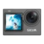 Черная SJCAM SJ6 Ultra actions camera с задним 2,0‑дюймовым сенсорным дисплеем, показывающим серфера в волне, крупный 166° широкоугольный объектив и логотип SJCAM.