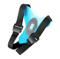 SJCAM motorcycle helmet chin strap mount with blue textured base and black adjustable straps, featuring a central mounting plate for action cameras.SJCAM motorcycle helmet chin strap mount with blue textured base and black adjustable straps, featuring a central mounting plate for action cameras.
