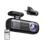 RETDIGER F9 dual‑channel dash cam with 4K front and 1080p rear recording, dual‑band Wi‑Fi, GPS and parking monitoring, featuring front unit mounted, rear camera module separate, and a smartphone running the Redtiger Cam app.