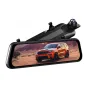 WOLFBOX G930 mirror dashcam with 4K front and 1080p rear cameras, 10‑inch IPS touchscreen showing an orange SUV in desert, black housing with top‑mounted camera lens and mounting bracket.