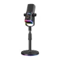 Fifine AM8 Pro S melnais dinamiskais mikrofonis ar RGB žvietrām, USB un XLR saviesmi, iesādes standa un reala laikā monitoringa, piemērota podcastiem un streamingam
