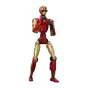 Unitree R1 Air crimson hero humanoid robot figure, pilnā redzama un zelta armūra pilnā ķēpa, stāvu pozes ar fistām, detaliem jūras, pilnā komplekss