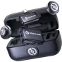 Hollyland Lark M3 Combo 2TX & 2RX wireless microphone system with open charging case, two 9 g transmitters, camera receiver, USB‑C receiver and wireless mic capsules.