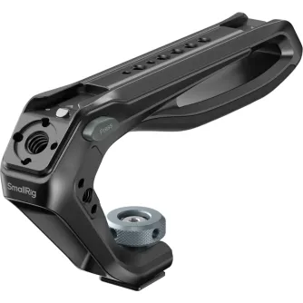 SmallRig 6142 top handle with silicone grip, cold shoe mount, ARRI locating holes and multiple 1/4"-20 threads, featuring branding and a wrench