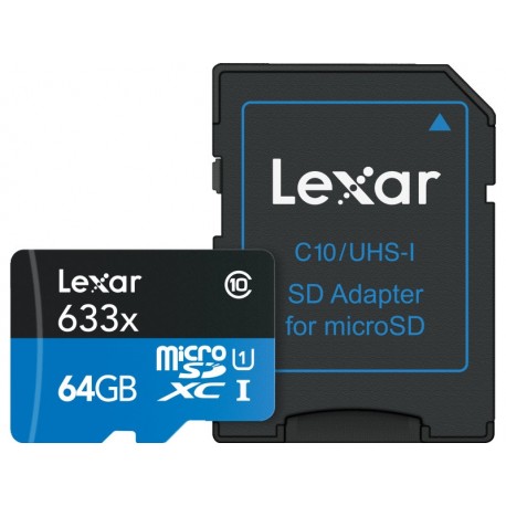 Atmiņas kartes - LEXAR 64GB 633X MICROSDXC UHS-I HS WITH ADAPTER - perc šodien veikalā un ar piegādi