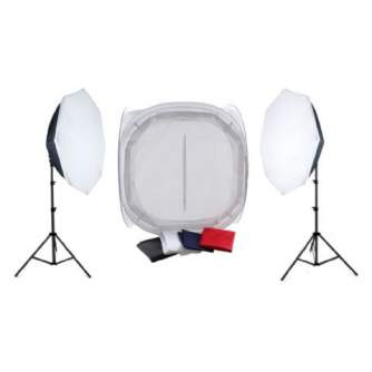 Priekšmetu foto galdi - Falcon Eyes Product Photo- Set with 120x120x120 Photo Tent and Lighting 2200W - ātri pasūtīt no ražotāja